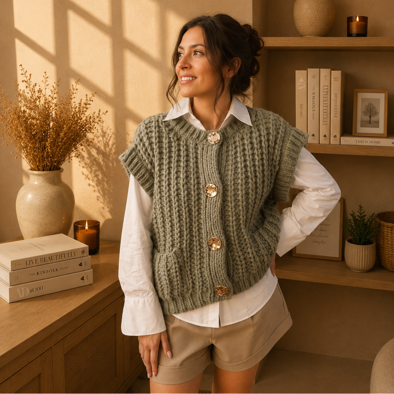COMO Kaki - Gilet maille sans manches -50%