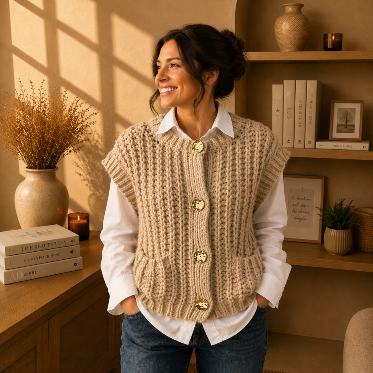 COMO Beige - Gilet sans manches en maille -50%