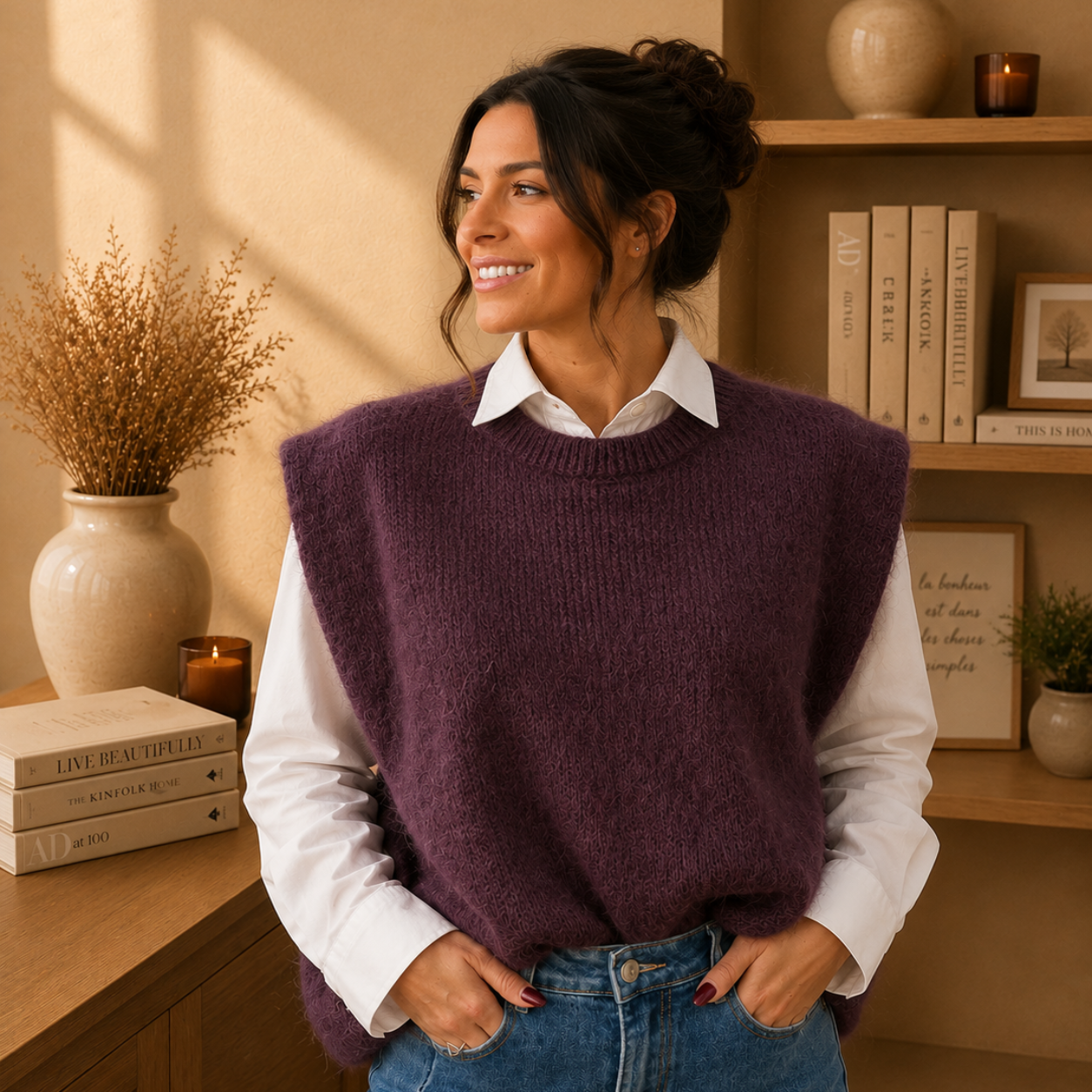 OSLO Prune - Pull sans manches mohair