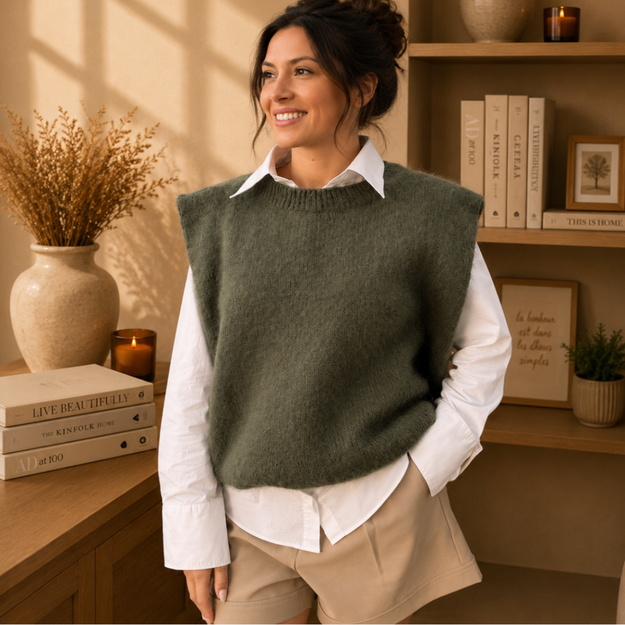 OSLO Kaki - Pull sans manches mohair