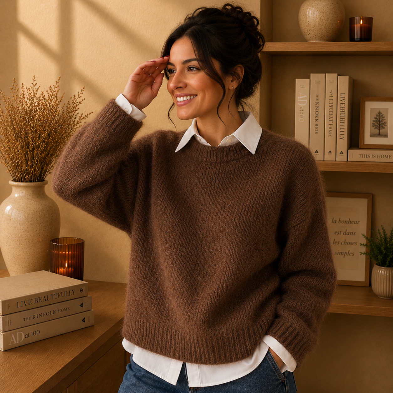 COPENHAGUE Chocolat - Pull col rond mohair