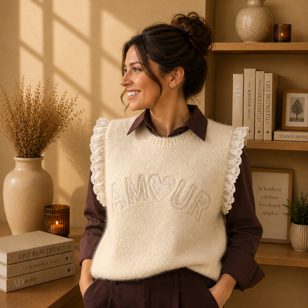 ROMEO Crème - Le pull sans manches AMOUR -40%