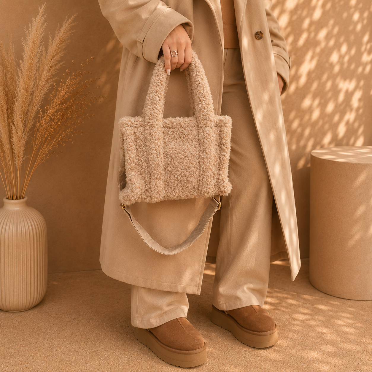 NUUK - Petit sac beige en bouclette -40%