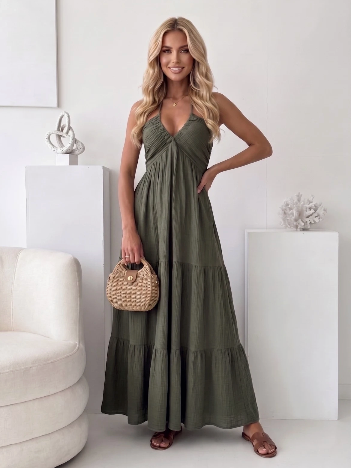 Robe longue POSITANO Kaki