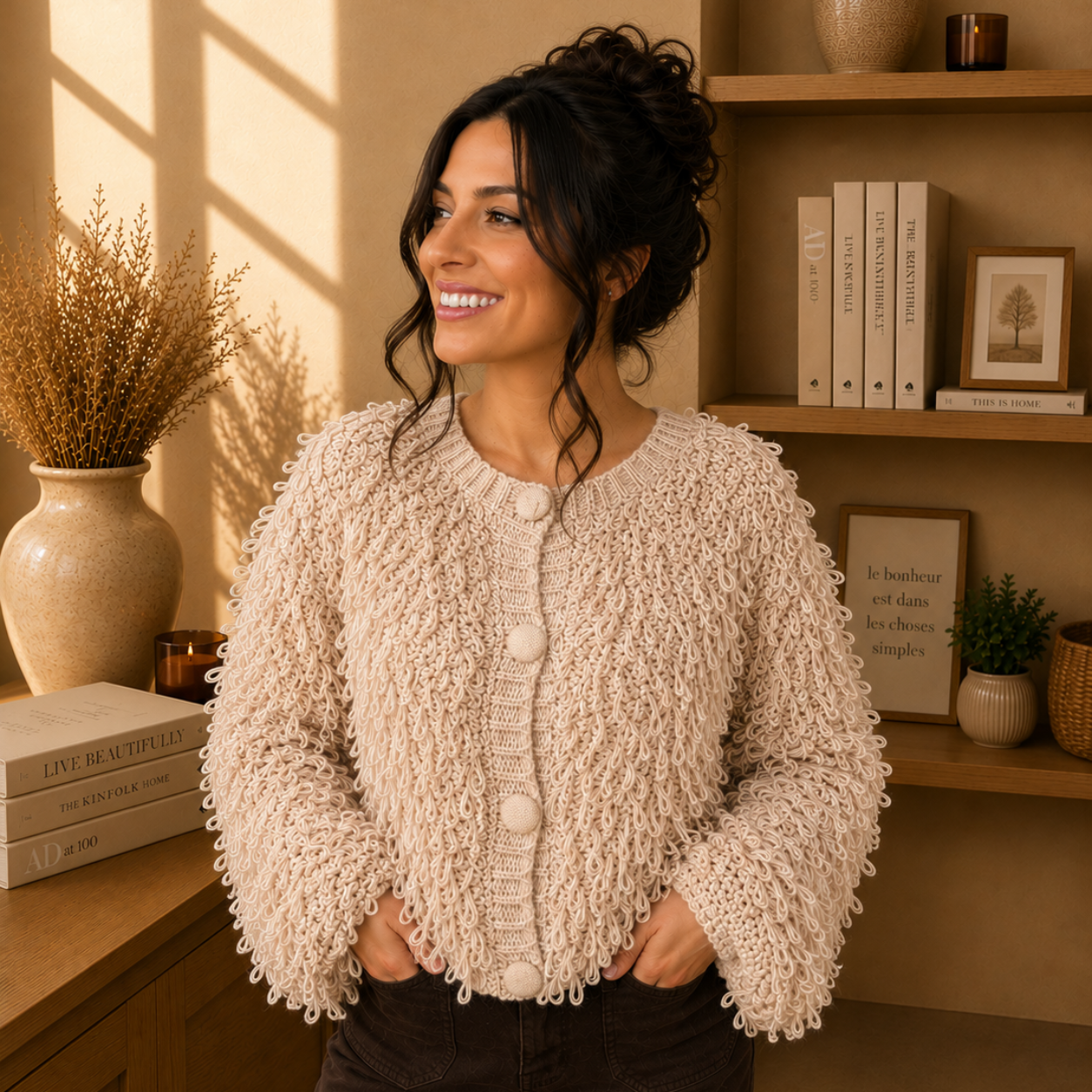 REYKJAVIK Ecru - Gilet Moumoute texturé bouclé