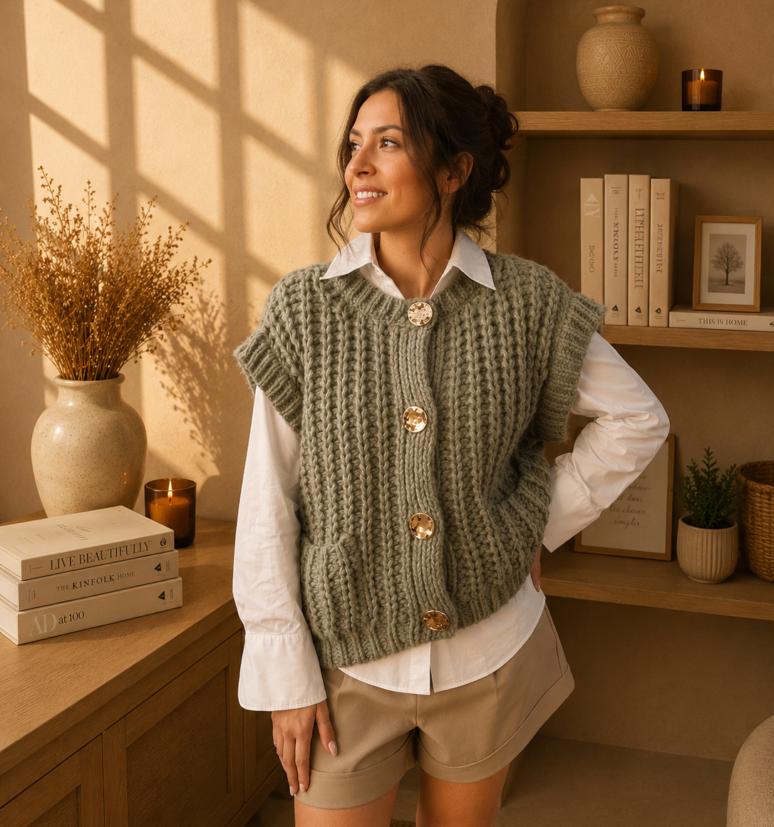 COMO Kaki - Gilet maille sans manches -40%