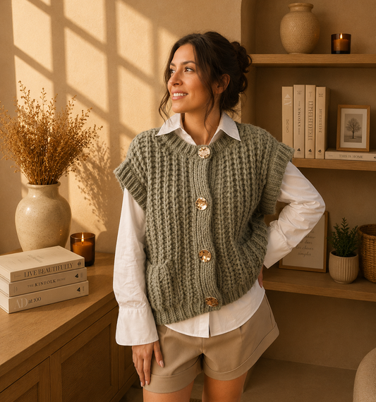COMO Kaki - Gilet maille sans manches -40%