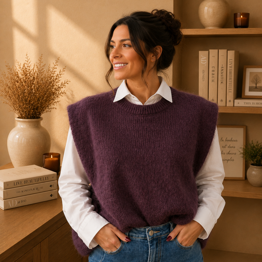 OSLO Prune - Pull sans manches mohair