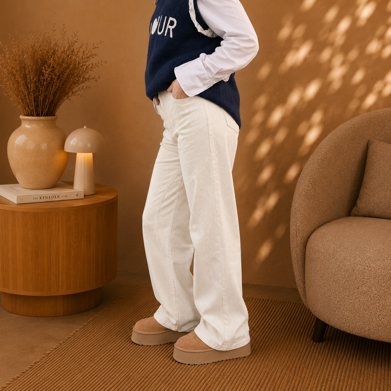 FIRENZE - Pantalon blanc côtelé