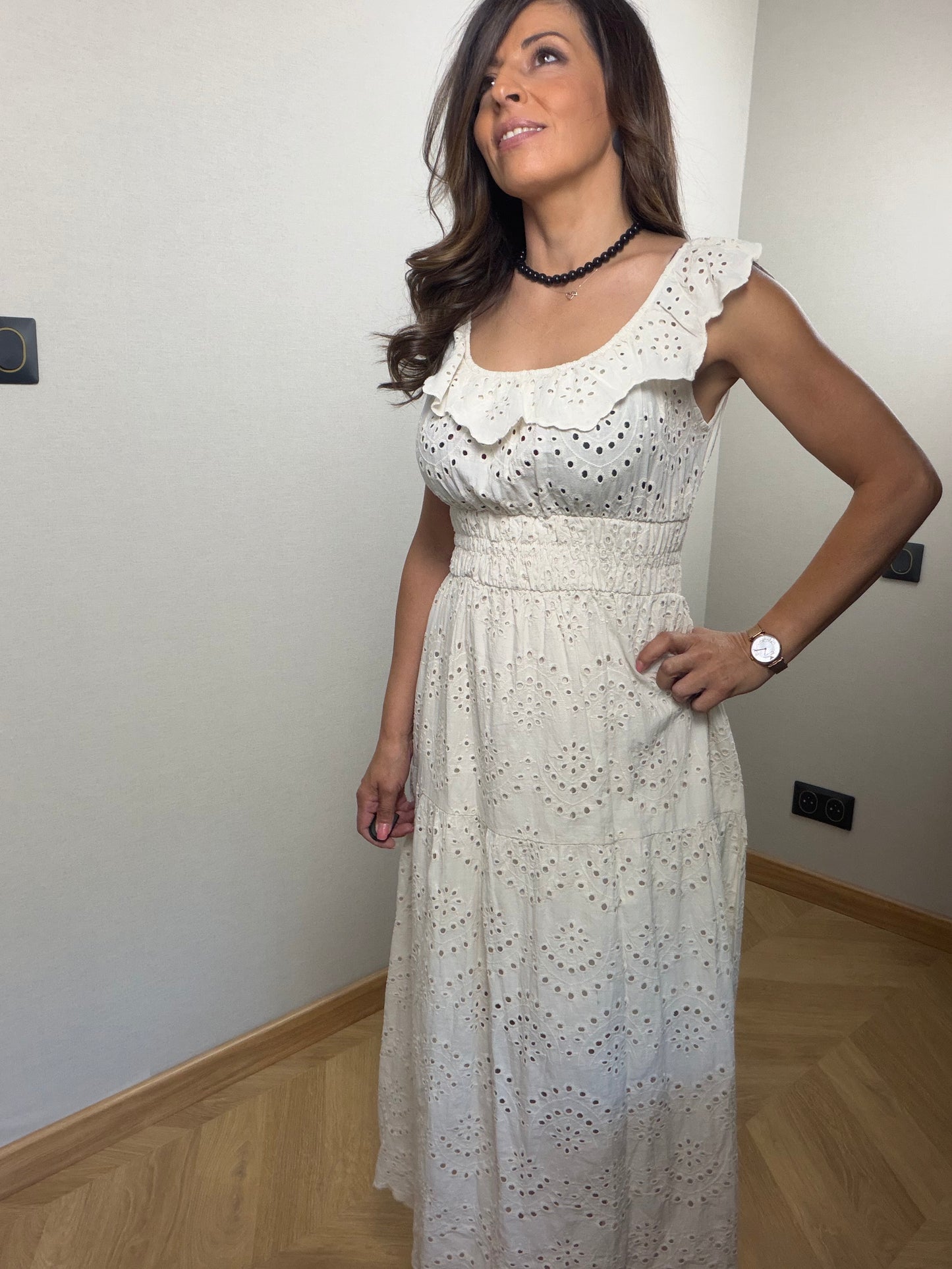Robe longue écru broderie MARBELLA