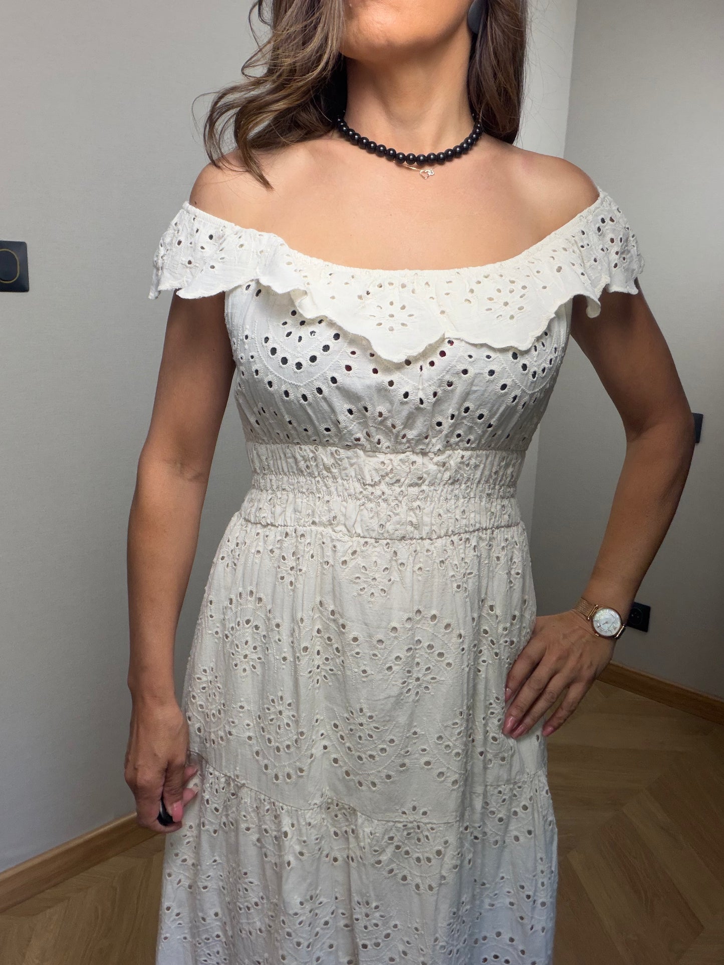 Robe longue écru broderie MARBELLA
