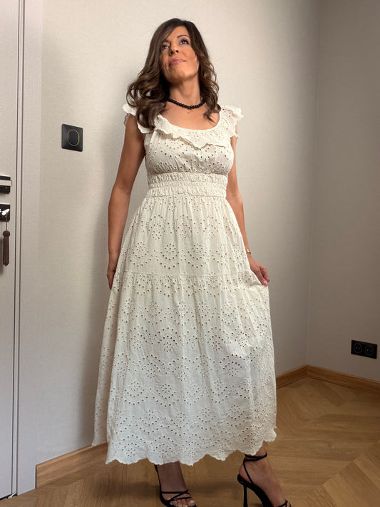 Robe longue écru broderie MARBELLA